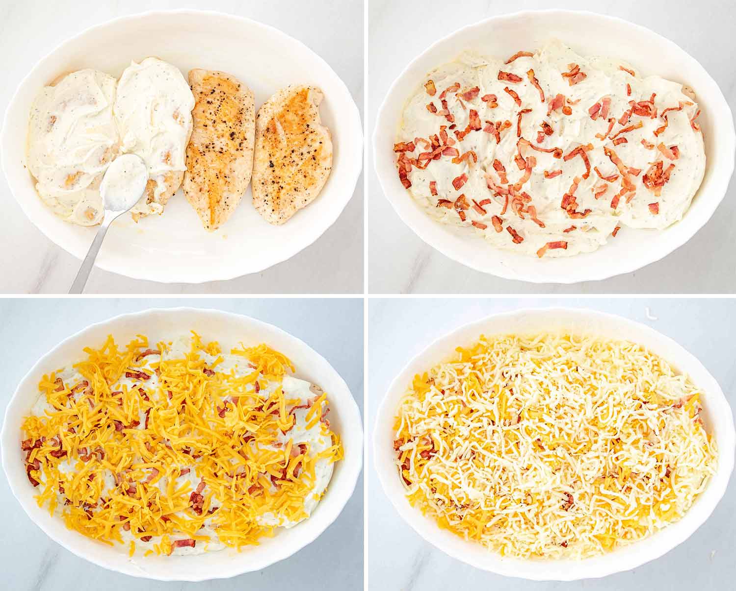 process shots showing how to make baked crack chicken casserole.