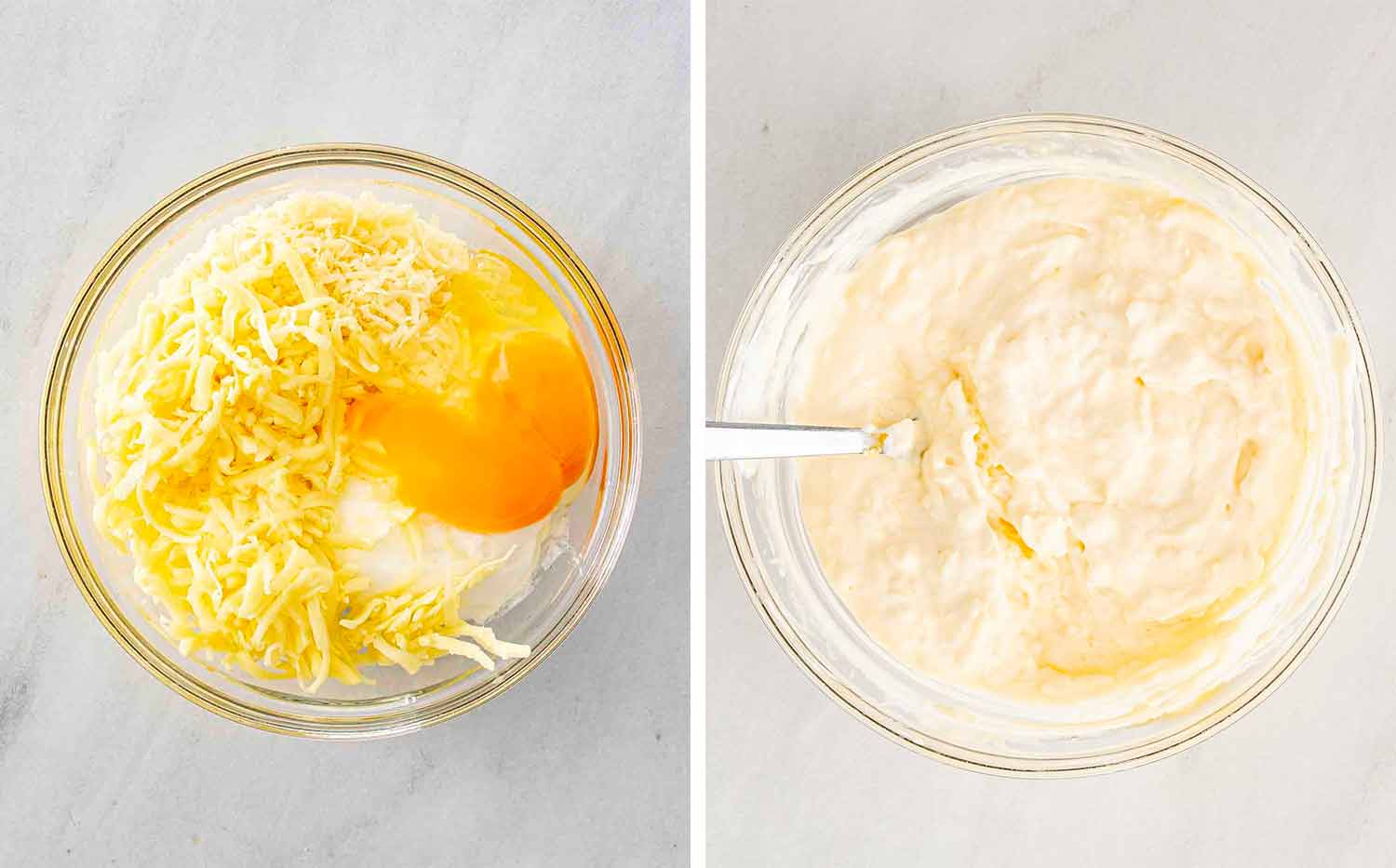 process shots showing how to make baked spaghetti.