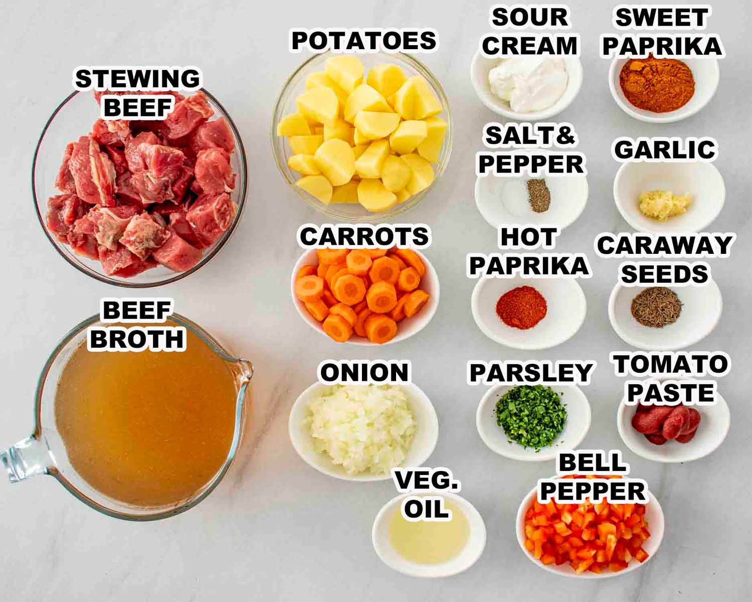 ingredients needed to make beef goulash.