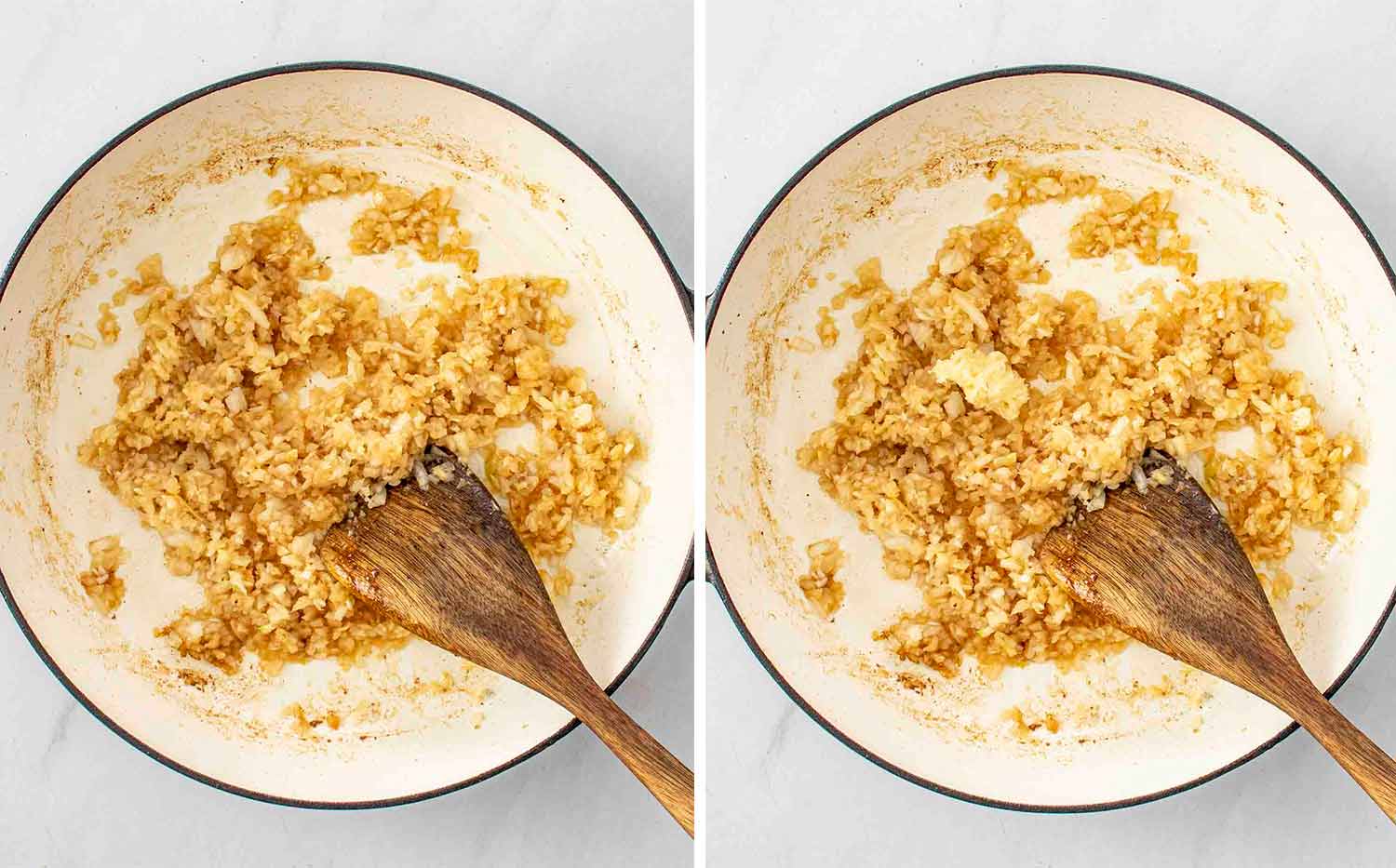 process shots showing how to make beef goulash.
