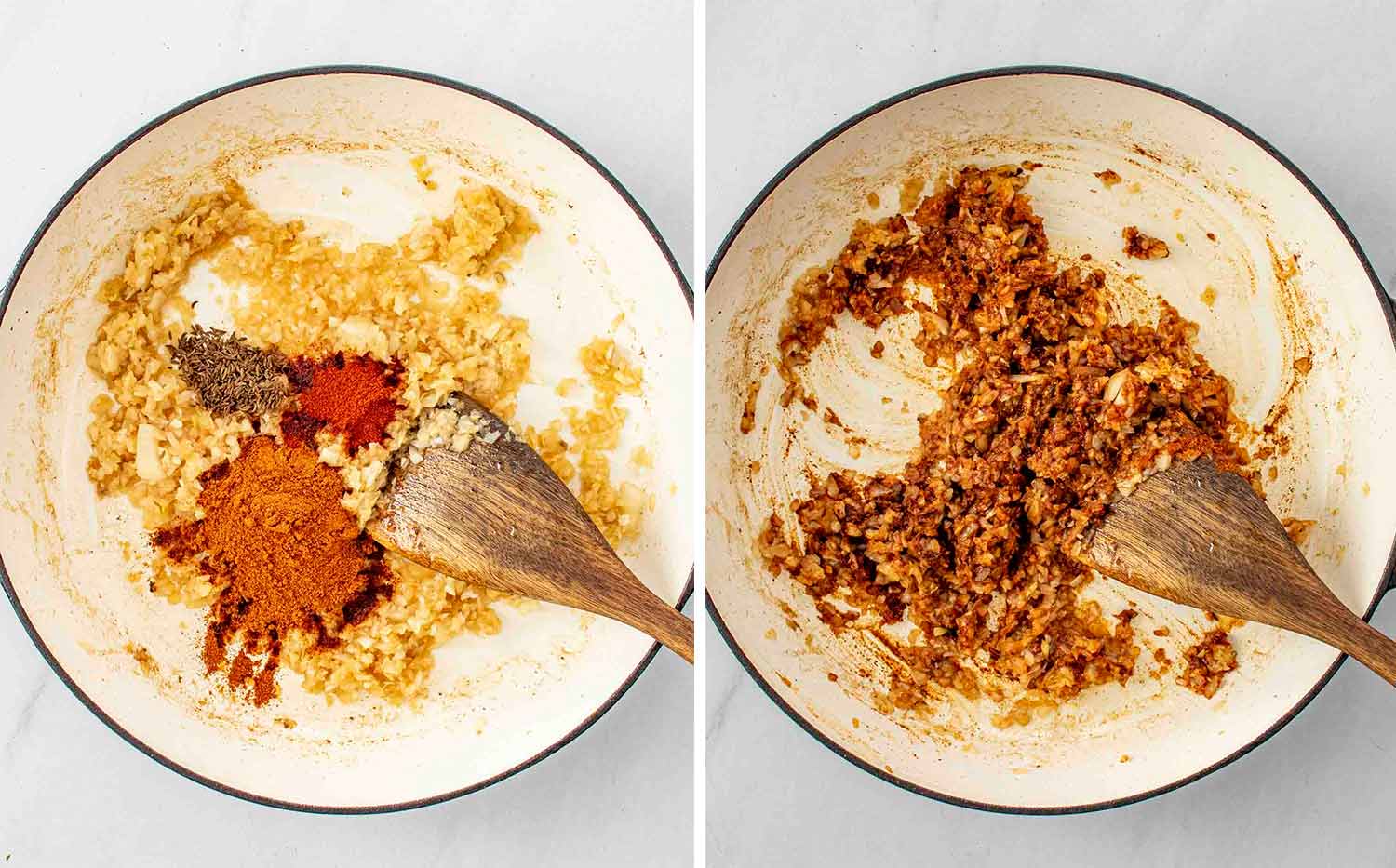 process shots showing how to make beef goulash.