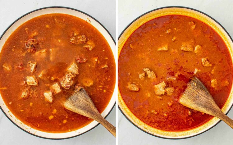 process shots showing how to make beef goulash.