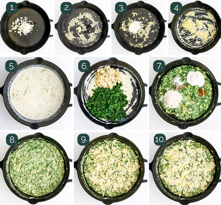process shots showing how to make spinach dip