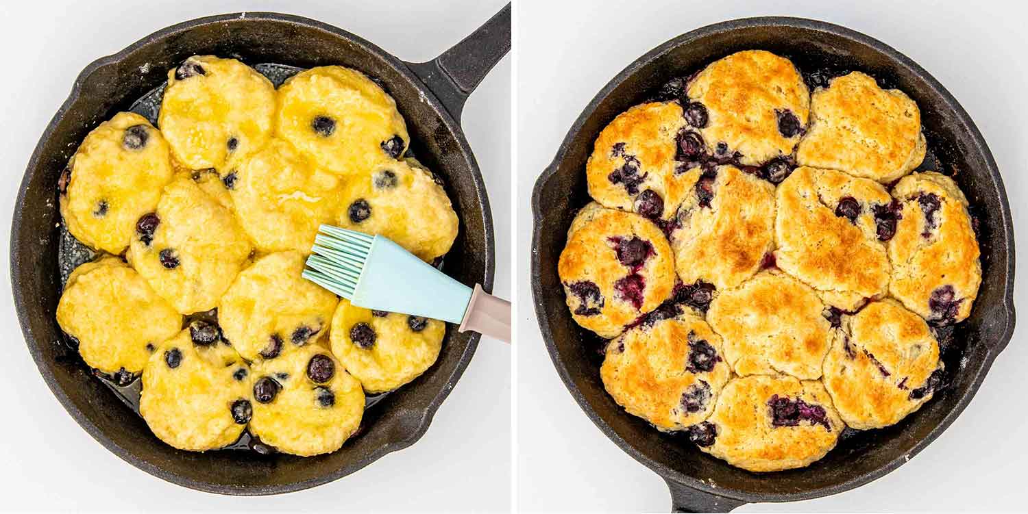 process shots showing how to make blueberry biscuits.