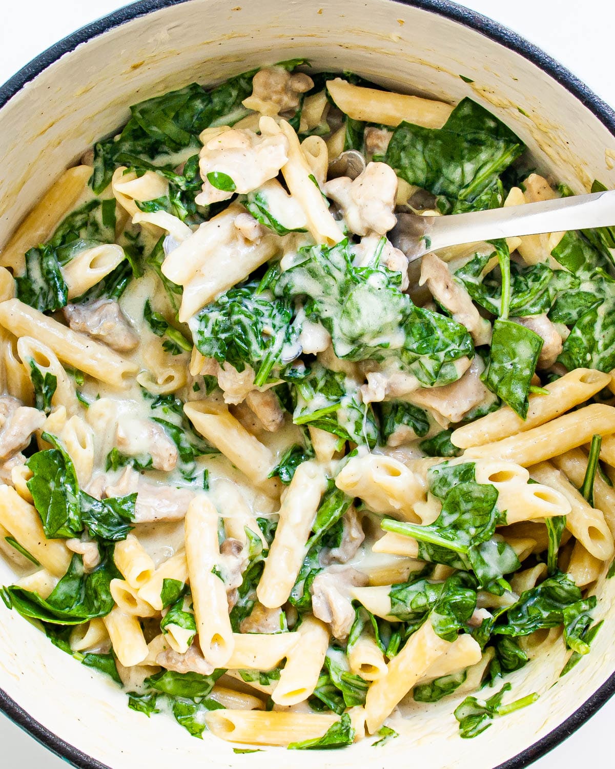 Cheesy Chicken Pasta in a dutch oven