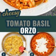 pin for cheesy tomato basil orzo.