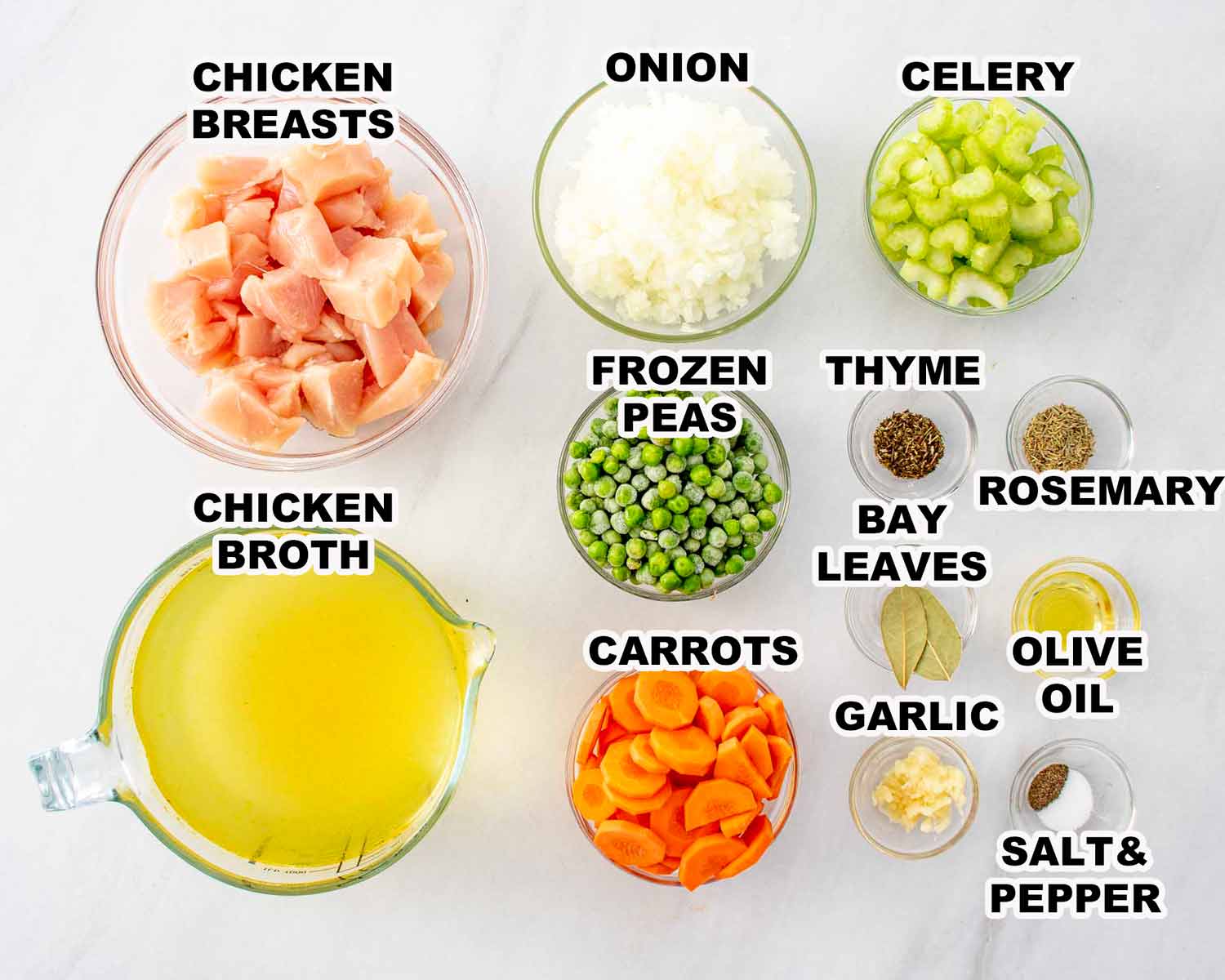 ingredients needed to make chicken and dumplings.