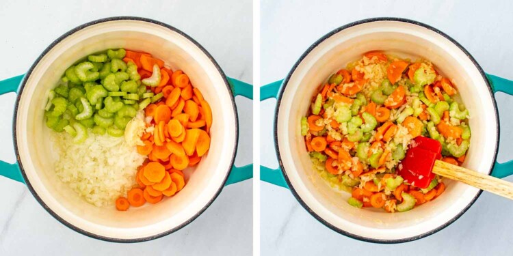 process shots showing how to make chicken and dumplings.