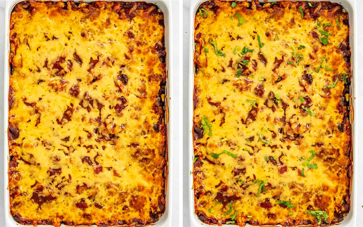 process shots showing how to make chicken enchilada casserole.