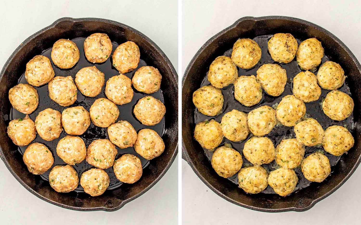 process shots showing how to make chicken parmesan meatballs.