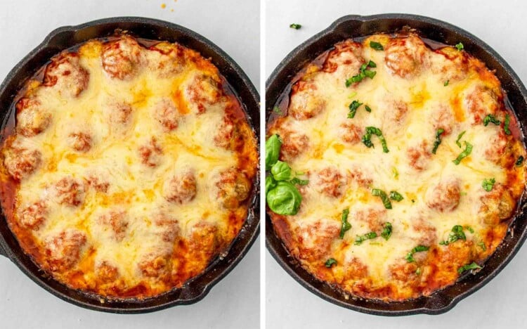 process shots showing how to make chicken parmesan meatballs.