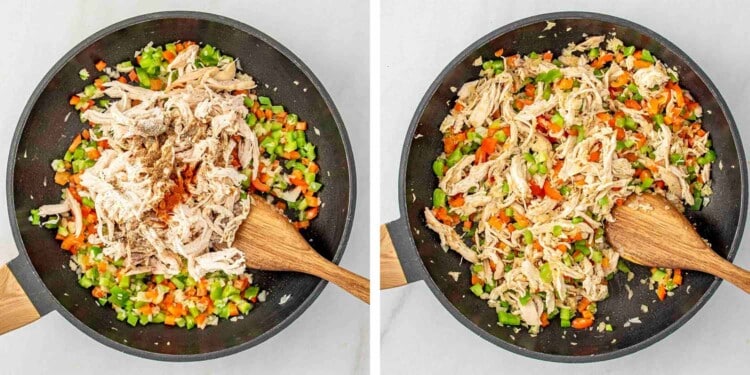 process shots showing how to make chicken quesadillas.