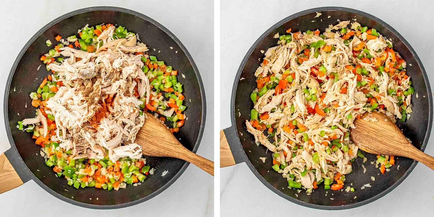 process shots showing how to make chicken quesadillas.