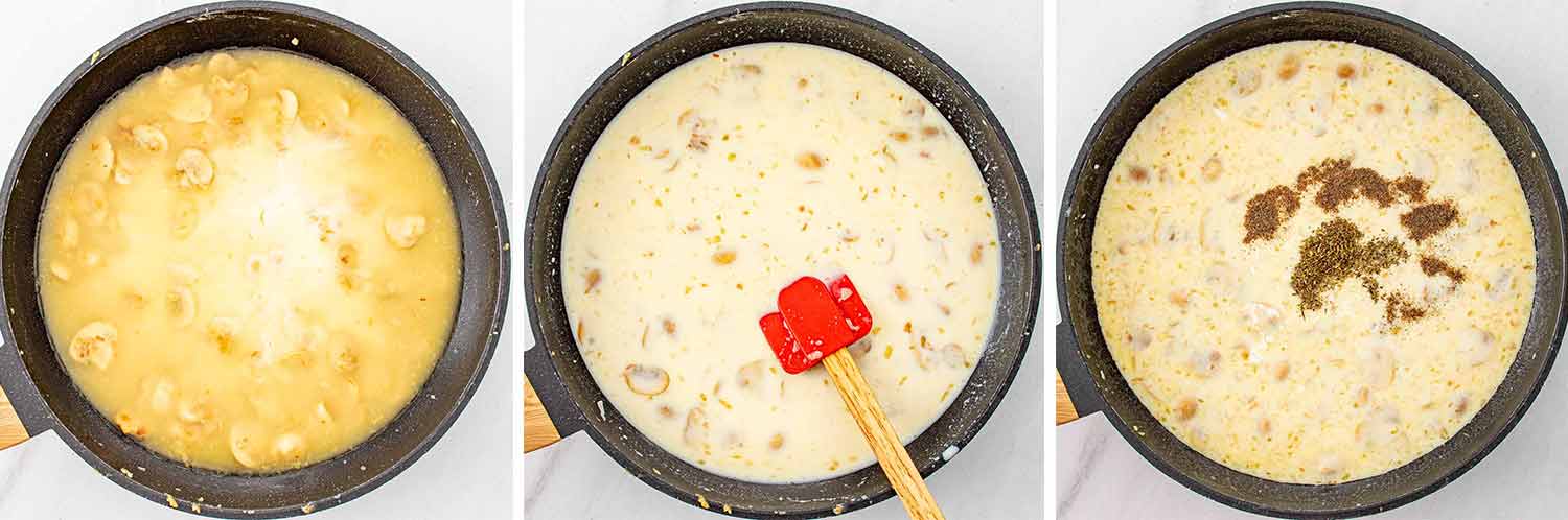 process shots showing how to make chicken tetrazzini.