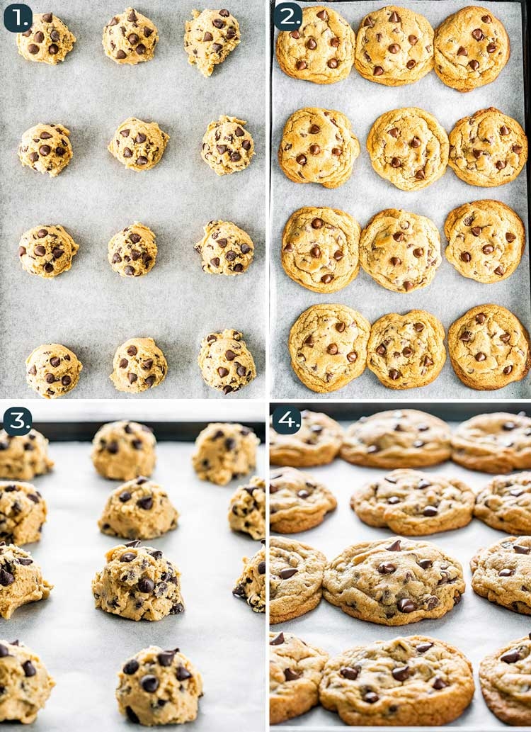 before and after baking pictures of chocolate chip cookies