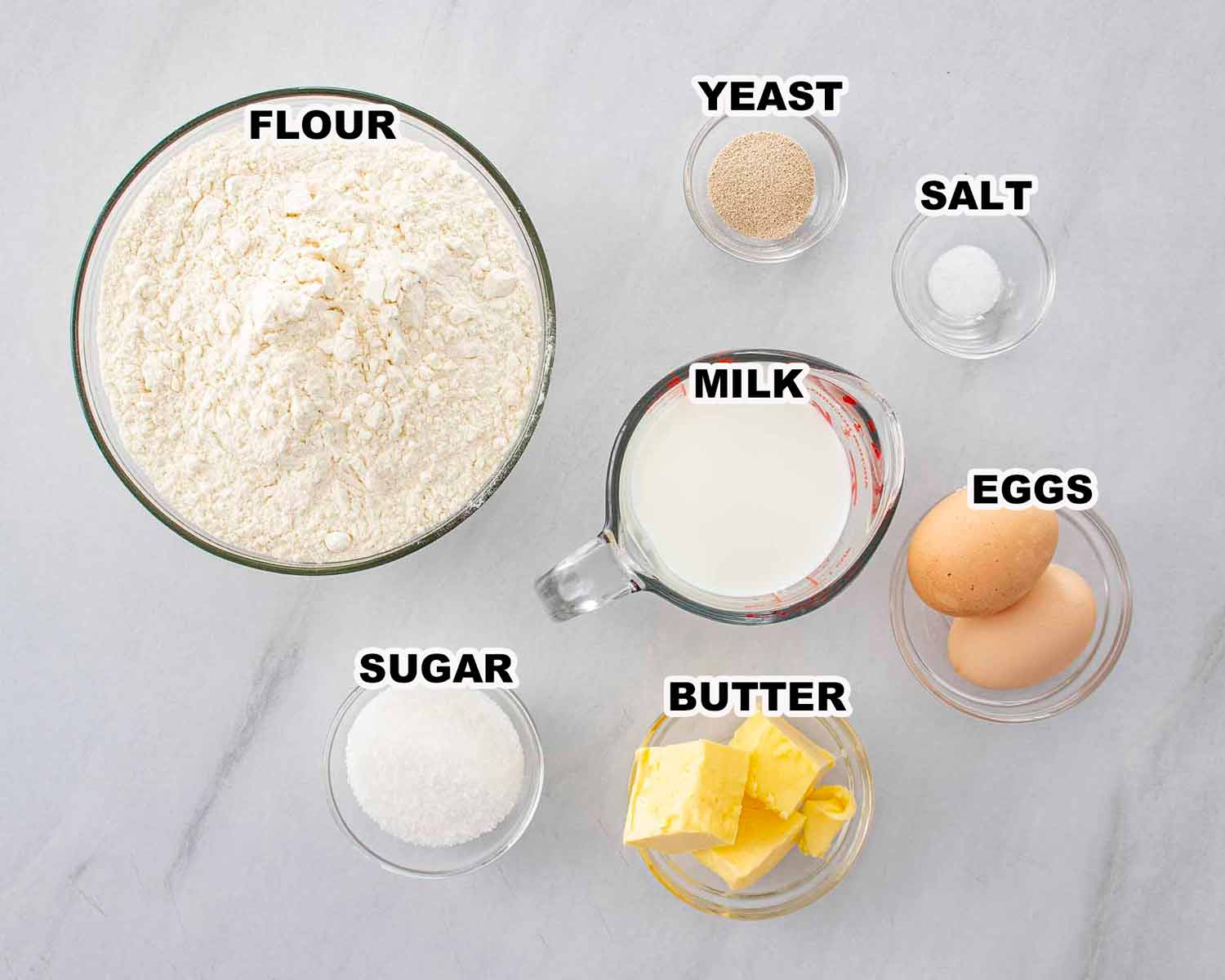ingredients needed to make cinnamon rolls.