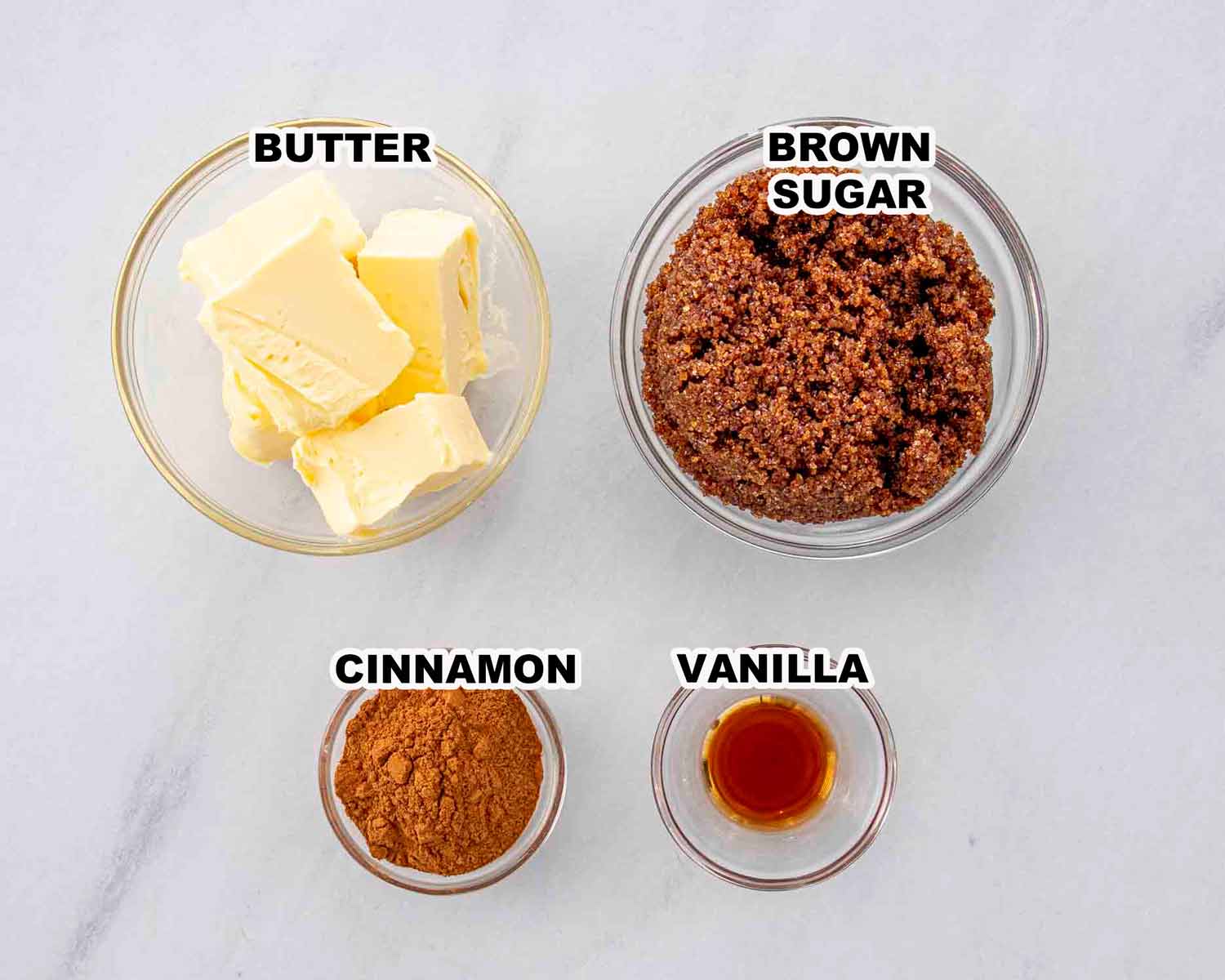 ingredients needed to make cinnamon rolls.