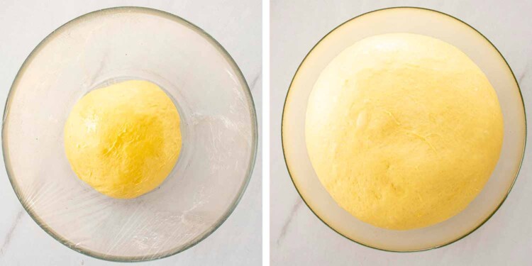 process shots showing how to make cinnamon rolls.