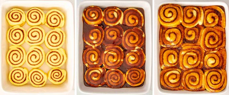 process shots showing how to make cinnamon rolls.