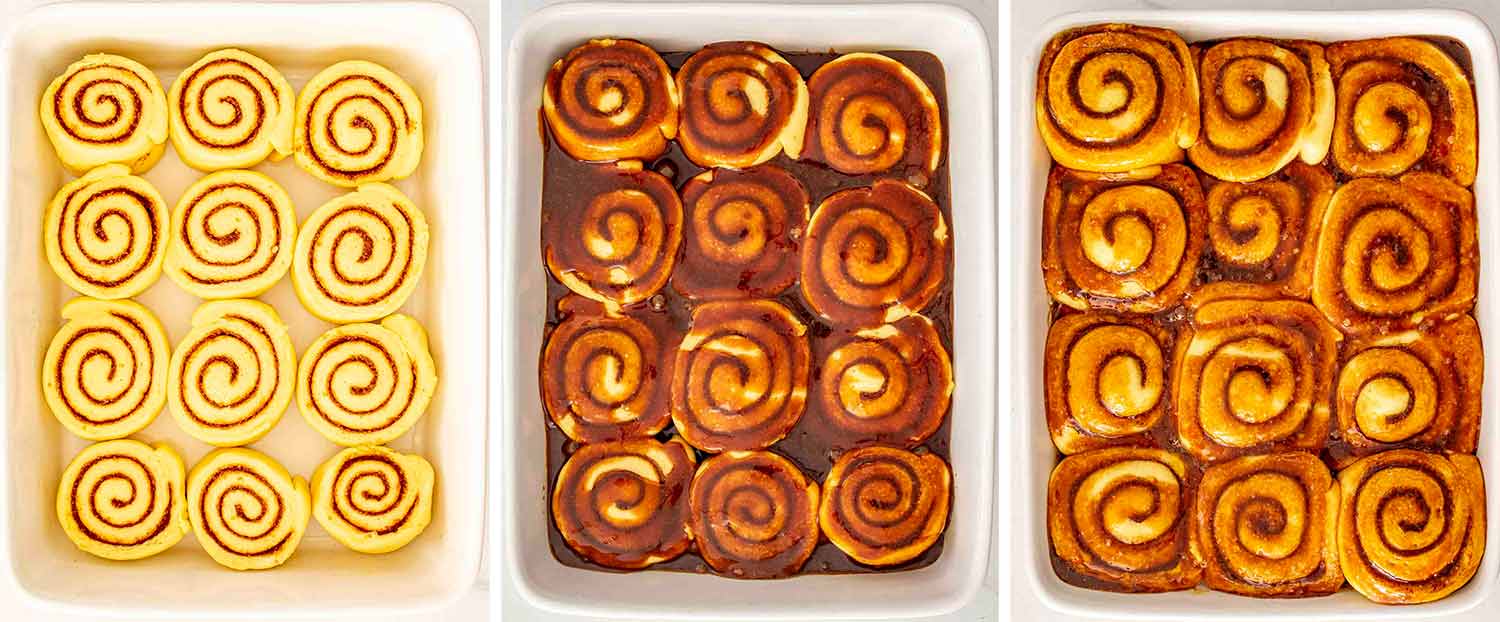 process shots showing how to make cinnamon rolls.