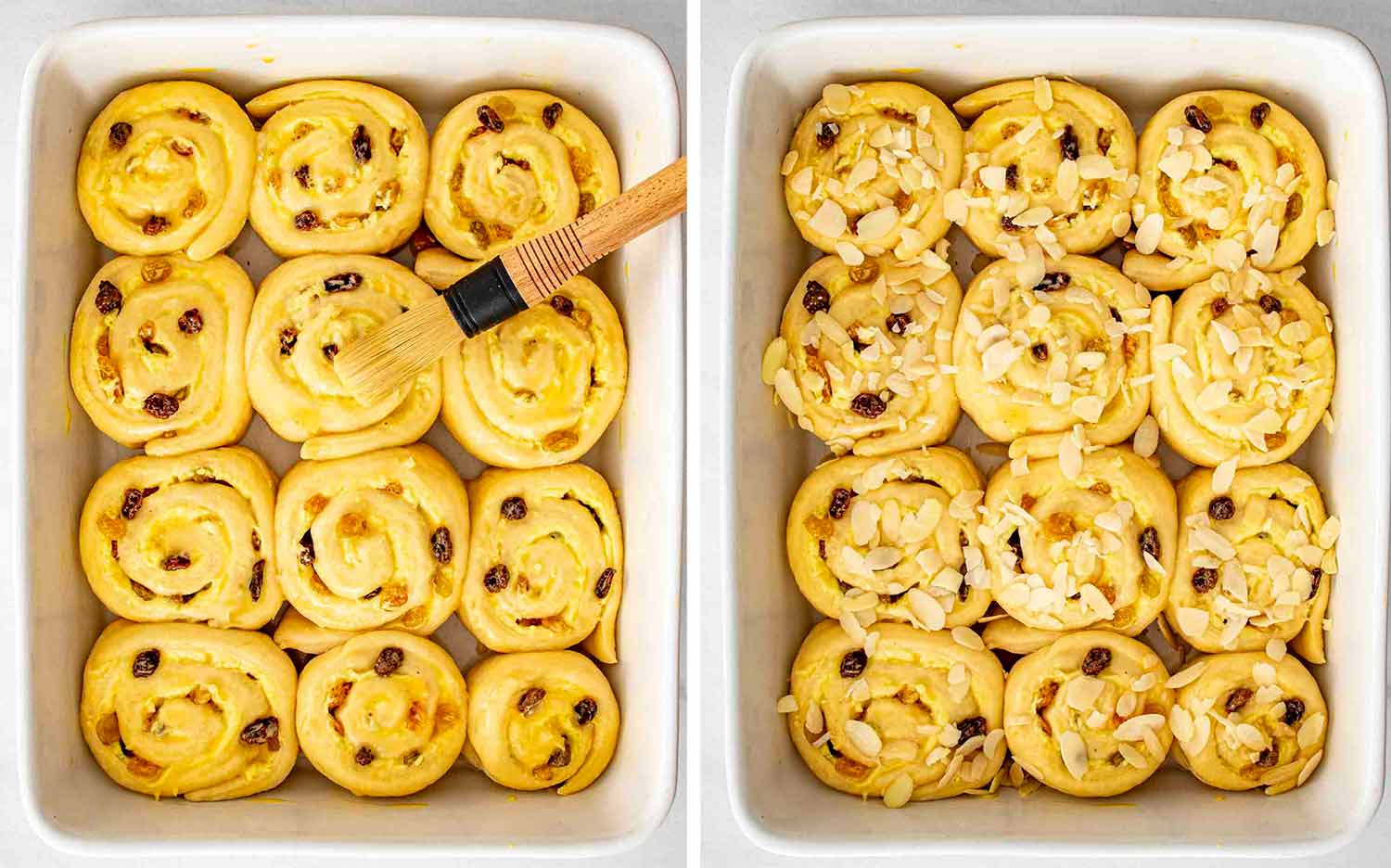 process shots showing how to make custard raisin rolls.