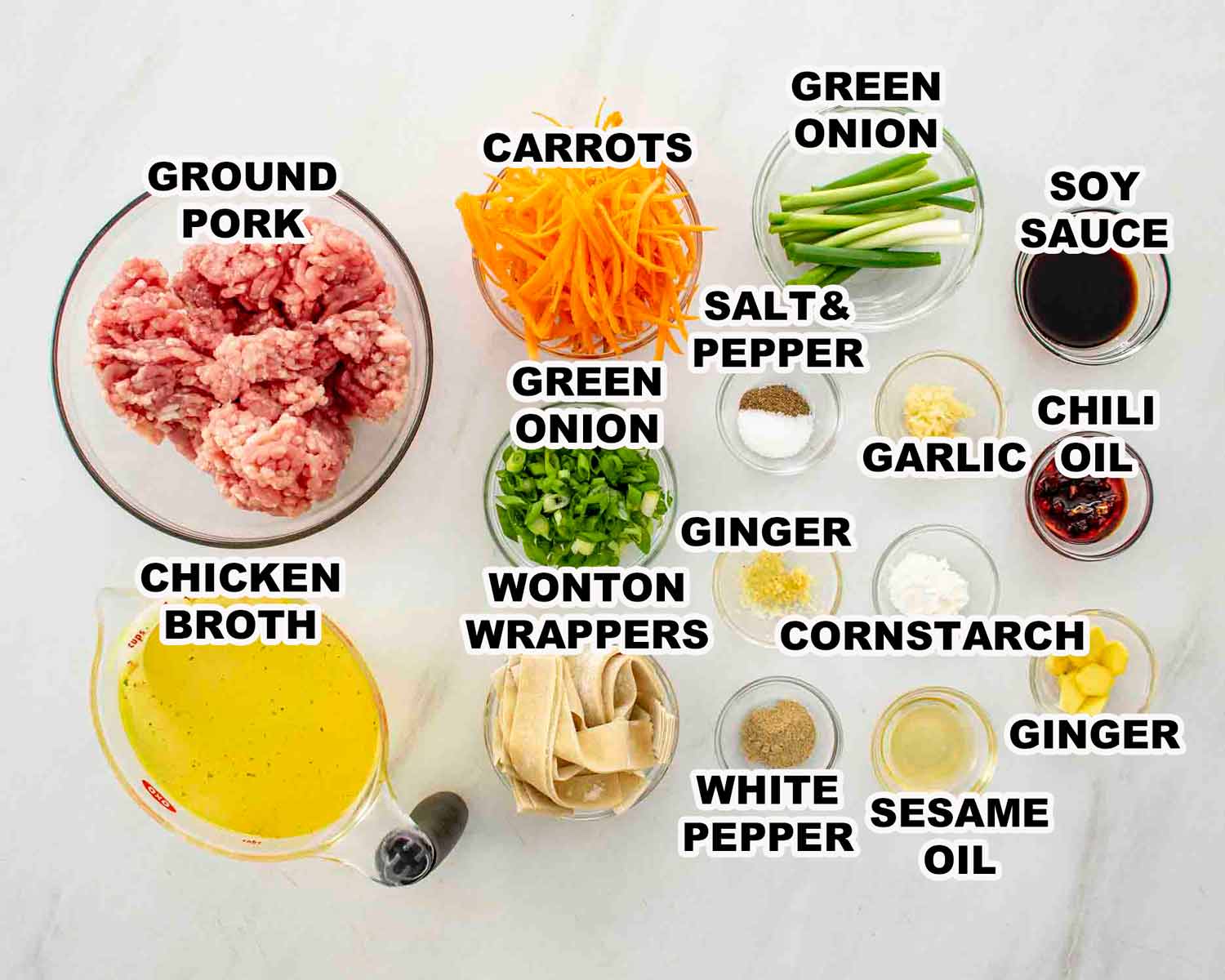 ingredients needed to make deconstructed wonton soup.