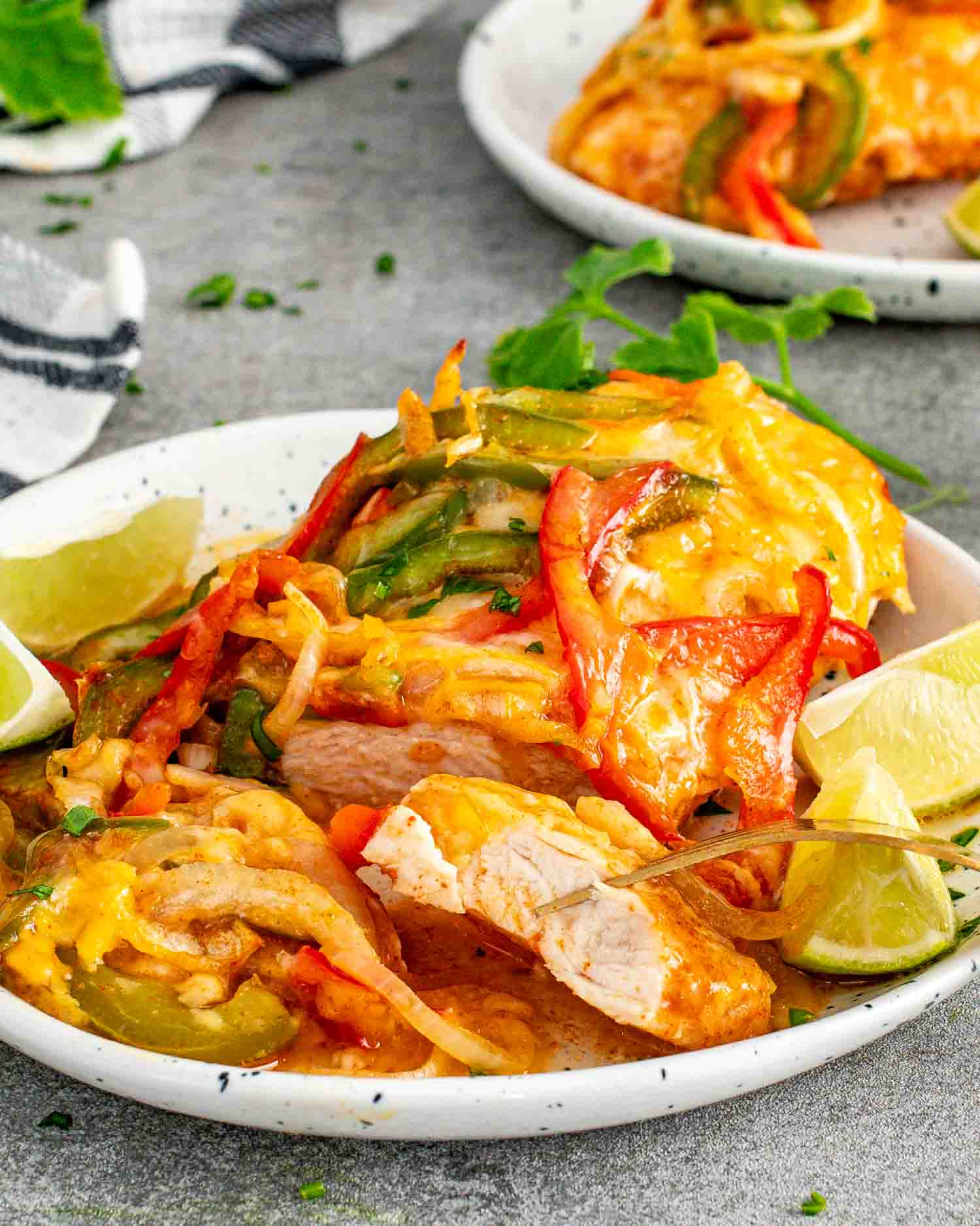 a serving of fajita chicken casserole on a plate.
