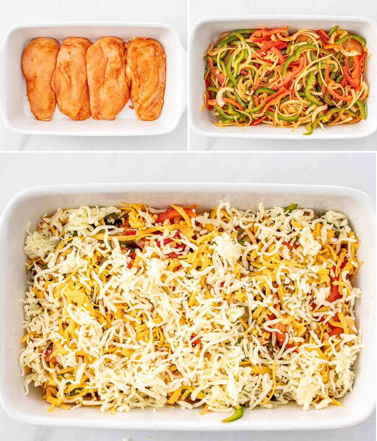 process shots showing how to make fajita chicken casserole.