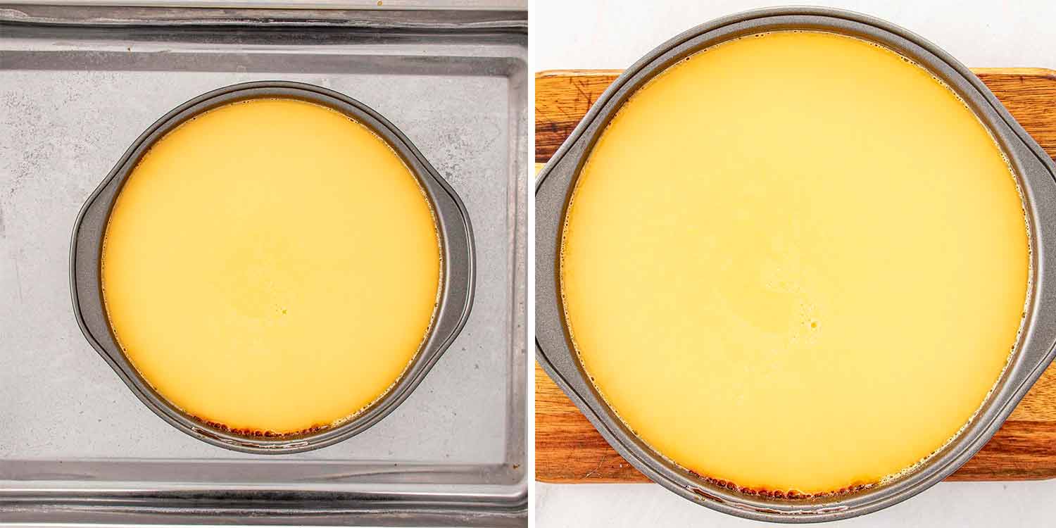 process shots showing how to make flan.