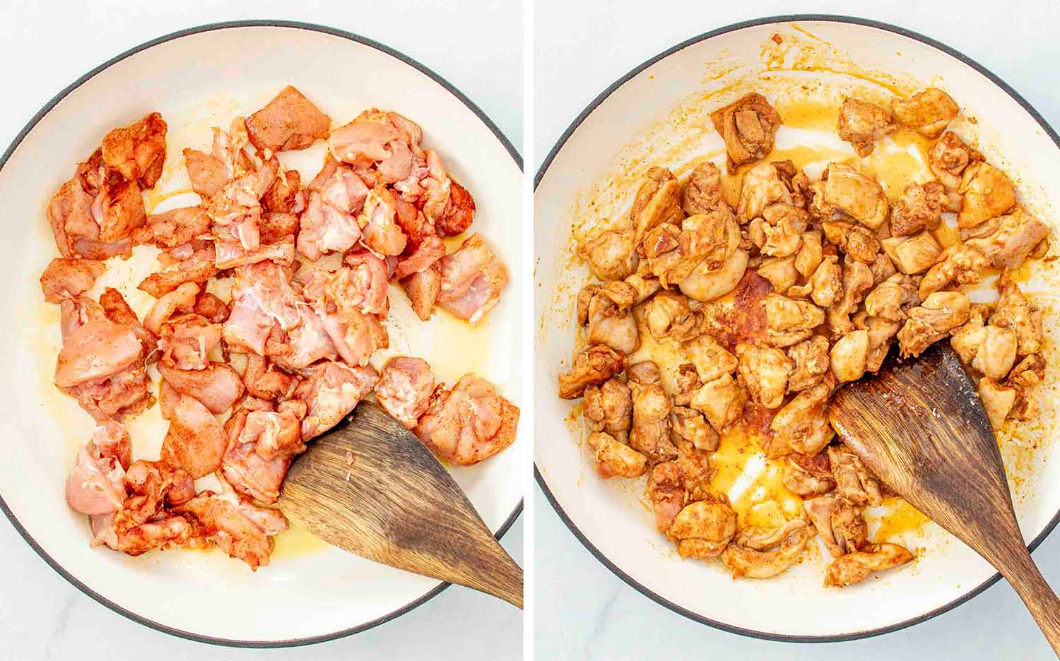 process shots showing how to make one pot garlic butter chicken and rice.