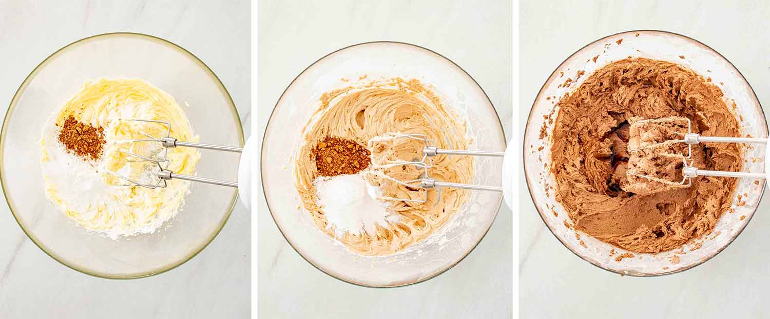 process shots showing how to make german chocolate cake.