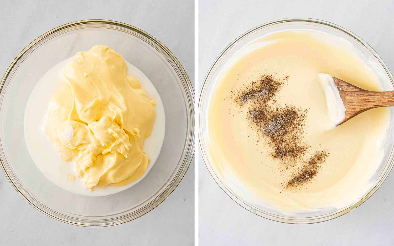 process shots showing how to make hawaiian macaroni salad.