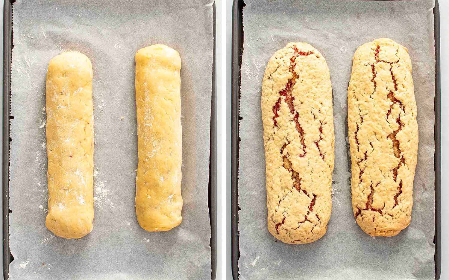 process shots showing how to make italian nut roll cookies.