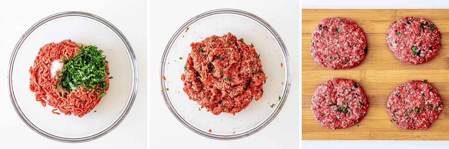 process shots showing how to make italian style hamburger steaks.