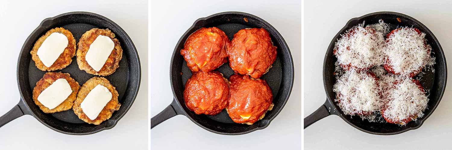 process shots showing how to make italian style hamburger steaks.