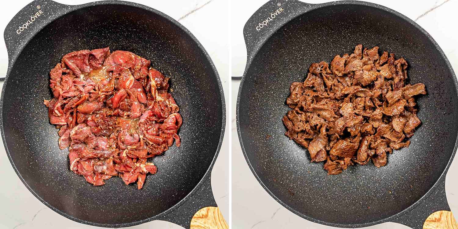process shots showing how to make korean beef tacos.