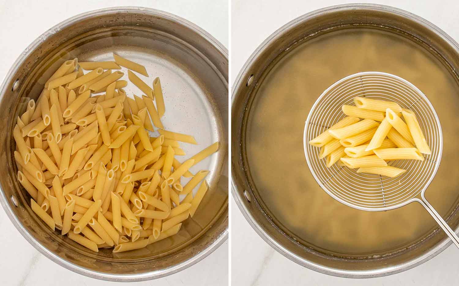 process shots showing how to make mexican street corn pasta bake.