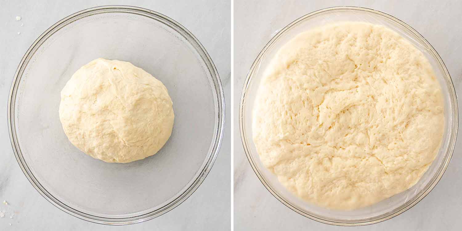 process shots showing how to make naan.