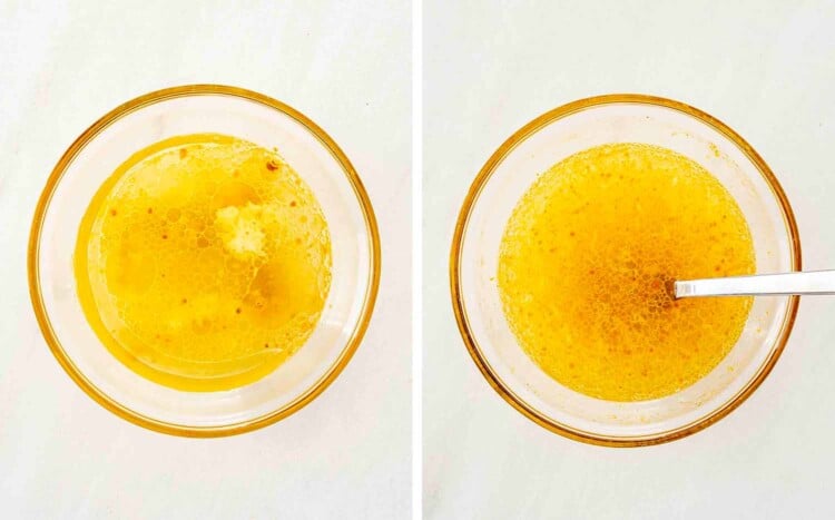 process shots showing how to make one pot meatballs and potatoes.