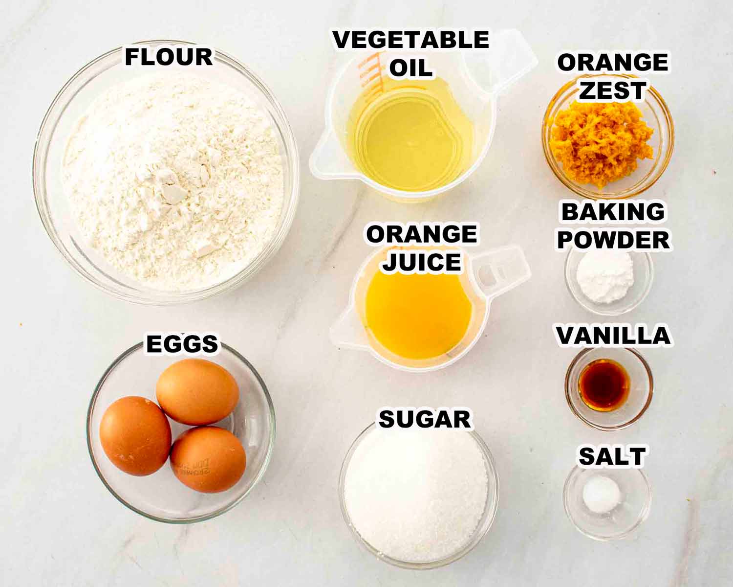 ingredients needed to make orange cake.