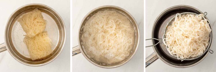 process shots showing how to make pad thai.