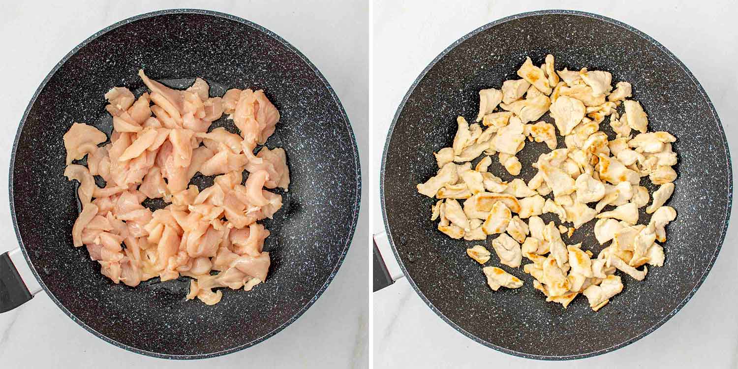 process shots showing how to make pad thai.