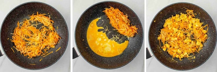 process shots showing how to make pad thai.