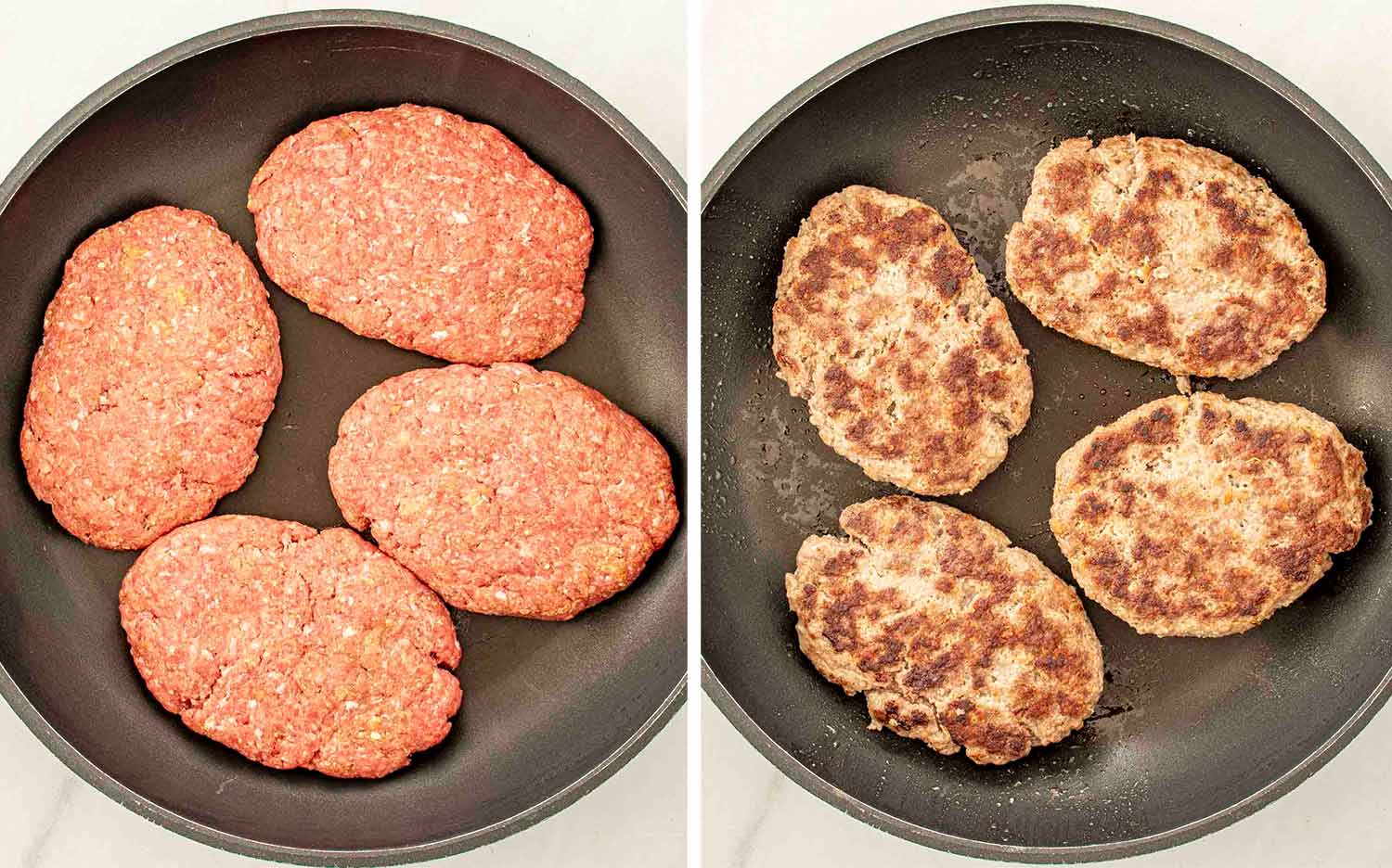 process shots showing how to make poor man's steak and onion gravy.