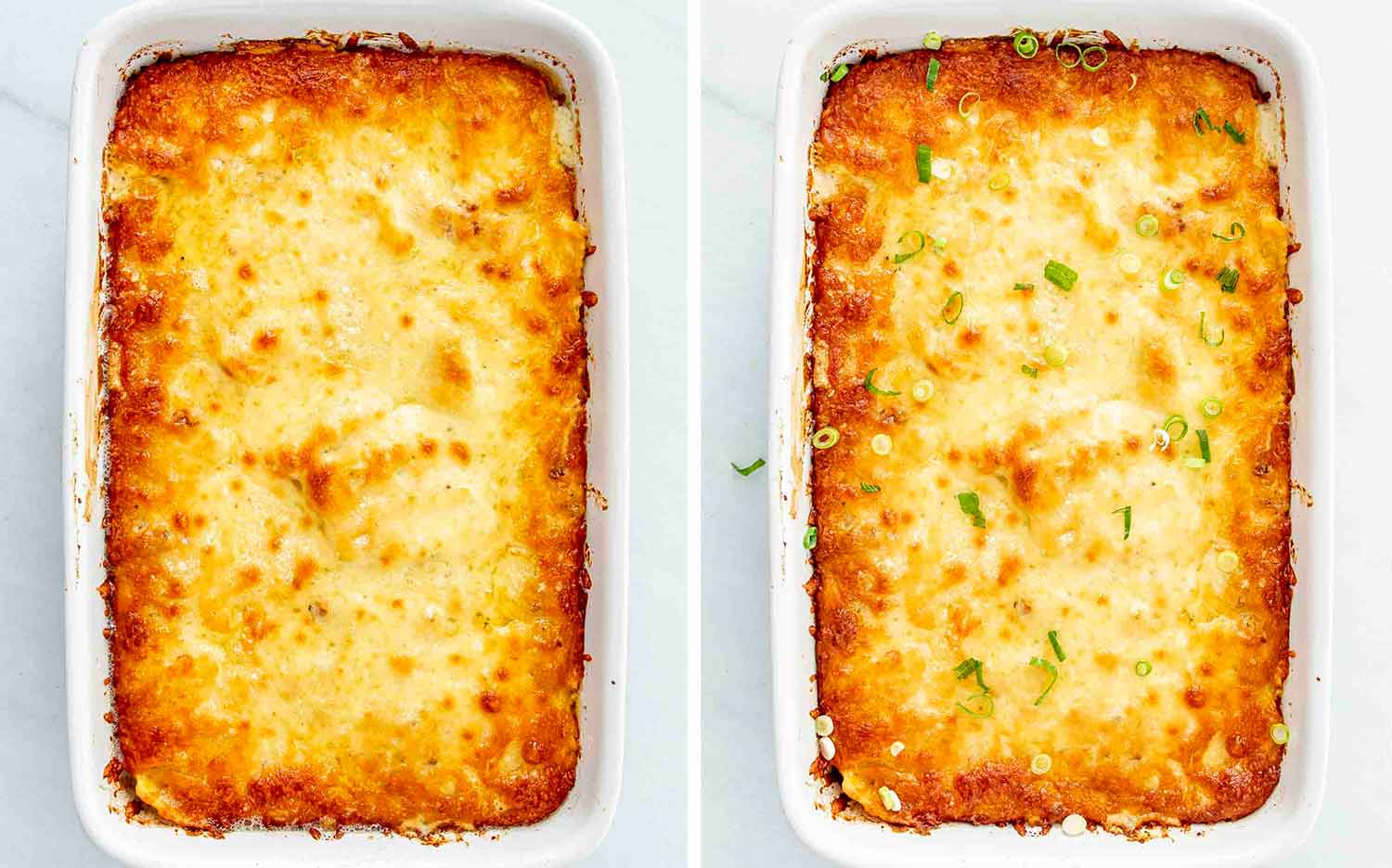 process shots showing how to make ravioli alfredo bake.