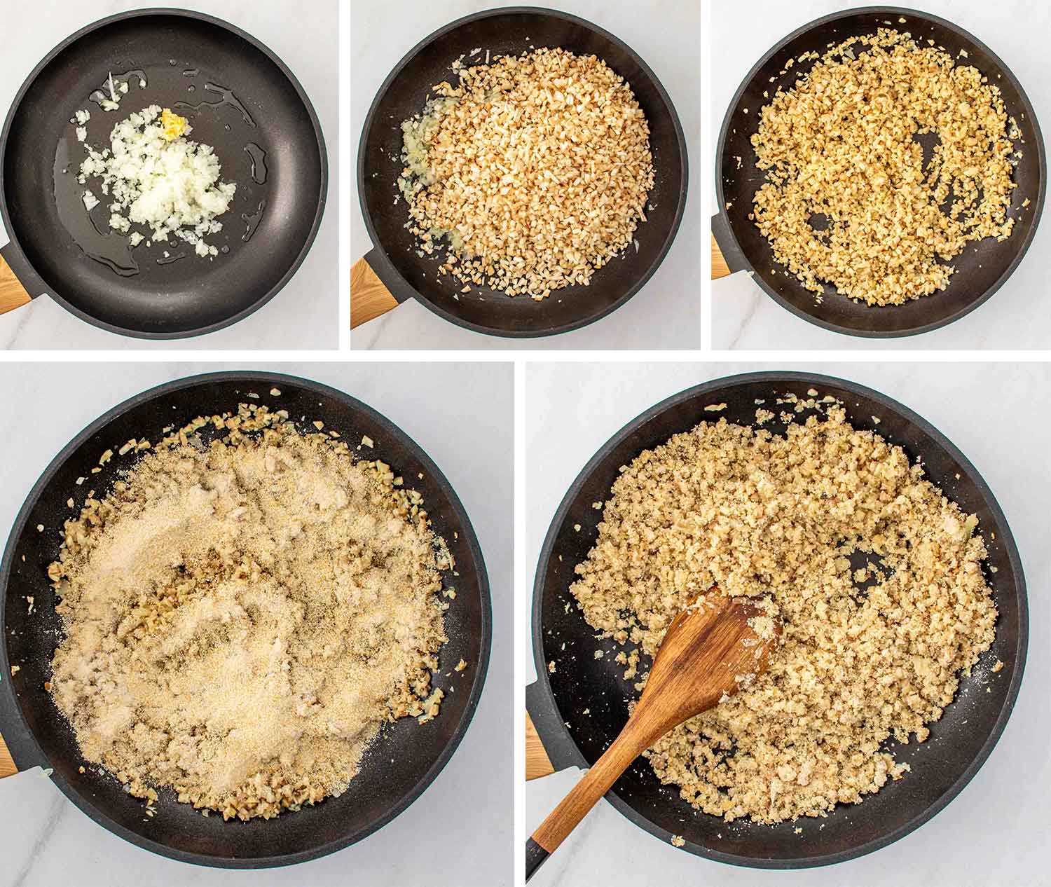 process shots showing how to make stuffed mushrooms.