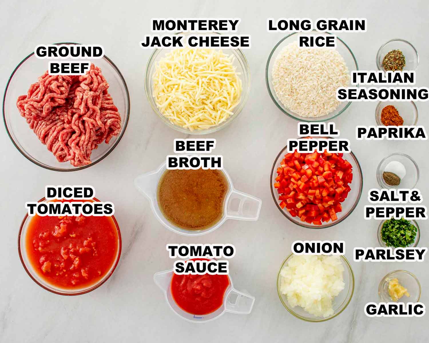 ingredients needed to make stuffed pepper casserole.