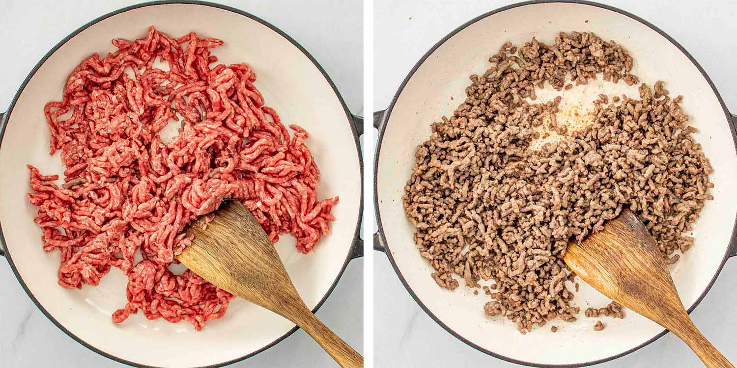 process shots showing how to make stuffed pepper casserole.