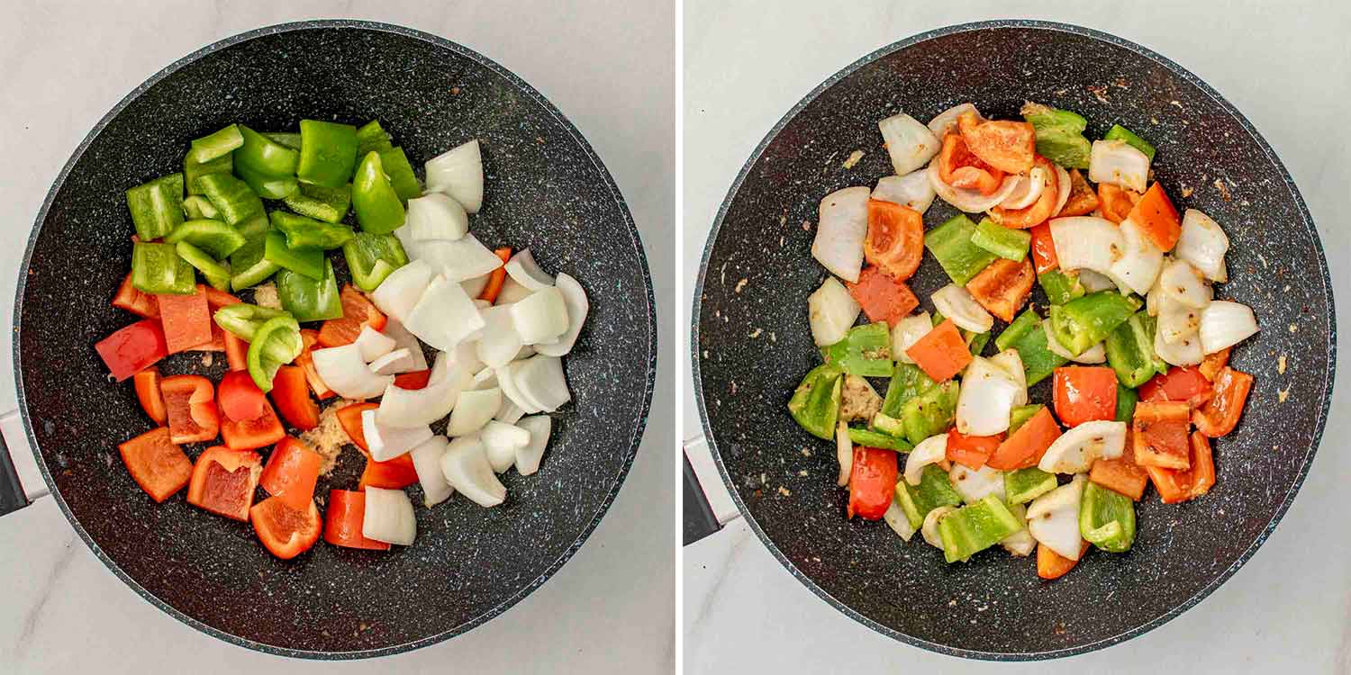 process shots showing how to make szechuan beef.