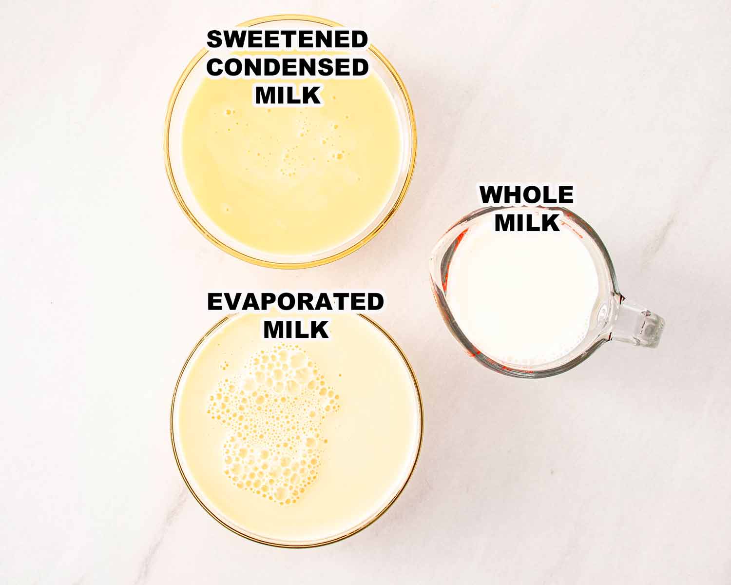 ingredients needed to make tres leches cake.